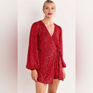 Worn 1x. New York and Company Lena Sequin Wrap Front Romper - SIZE Medium